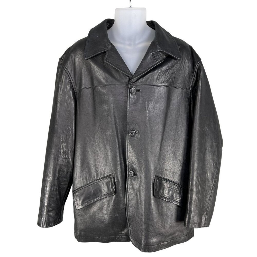 G&F Men L Black 100% Soft Leather Jacket Thermolite Plus Insulation Quiet Luxury